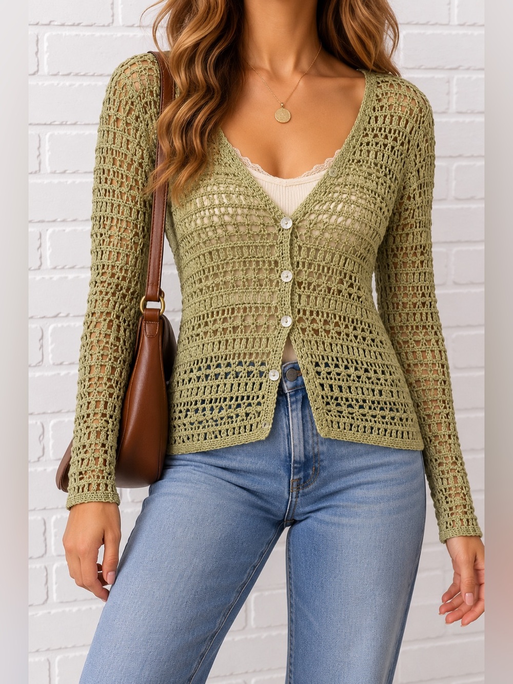 Vintage Y2K Maurices Green Crochet Cardigan M Ramie Blend Boho Fairy Grunge